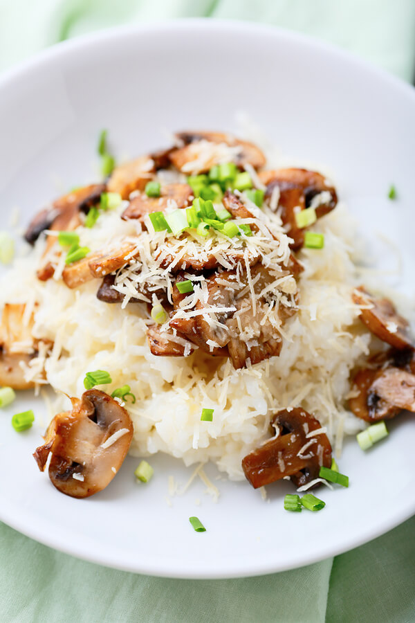 Risotto with mushrooms close up. Italian food
